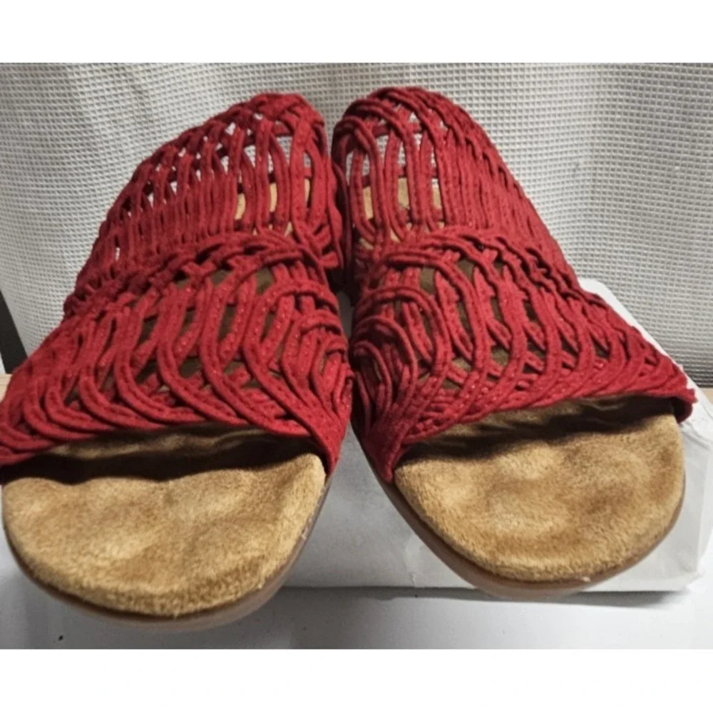 WALKING CRADLES red suede kudos‎ cork wedge heel sandals woman Sz 6Wide